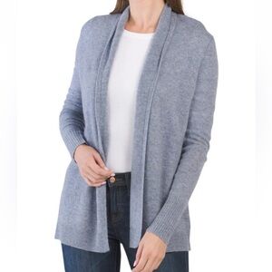 NWT TAHARI Pure Luxe Cashmere Open Front Drape Neck Blue/ Gray Cardigan sz M